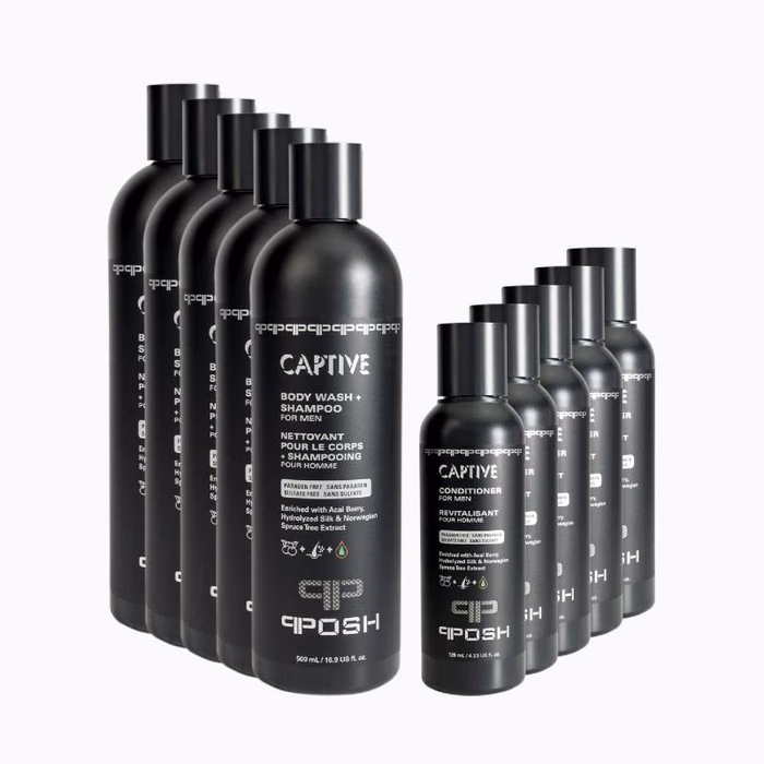 CAPTIVE Body Wash + Shampoo & Conditioner For Men - Family Pack (10 Bottles)