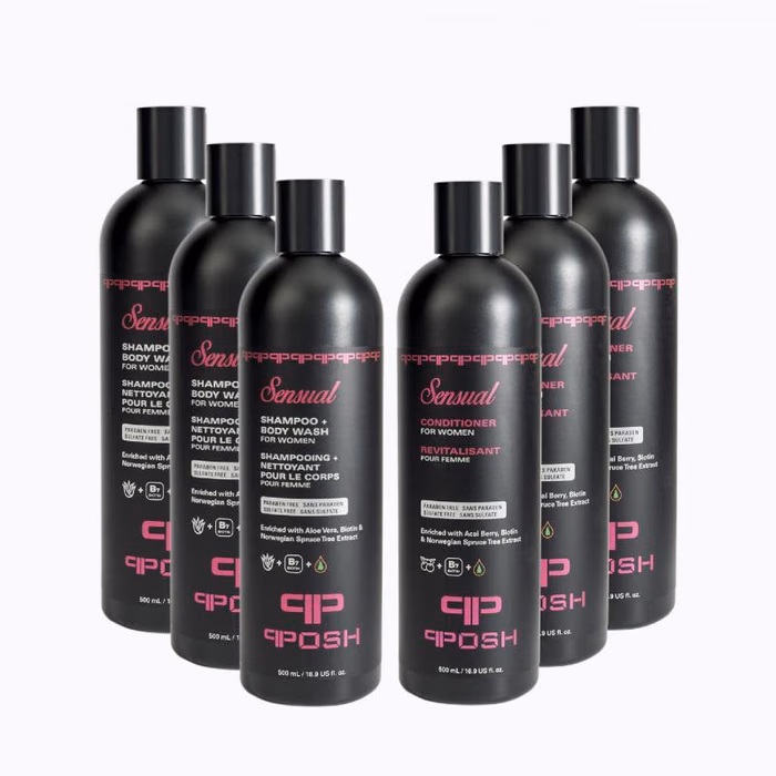 SENSUAL Body Wash + Shampoo & Conditioner Set - Family Pack (6 Bottles)